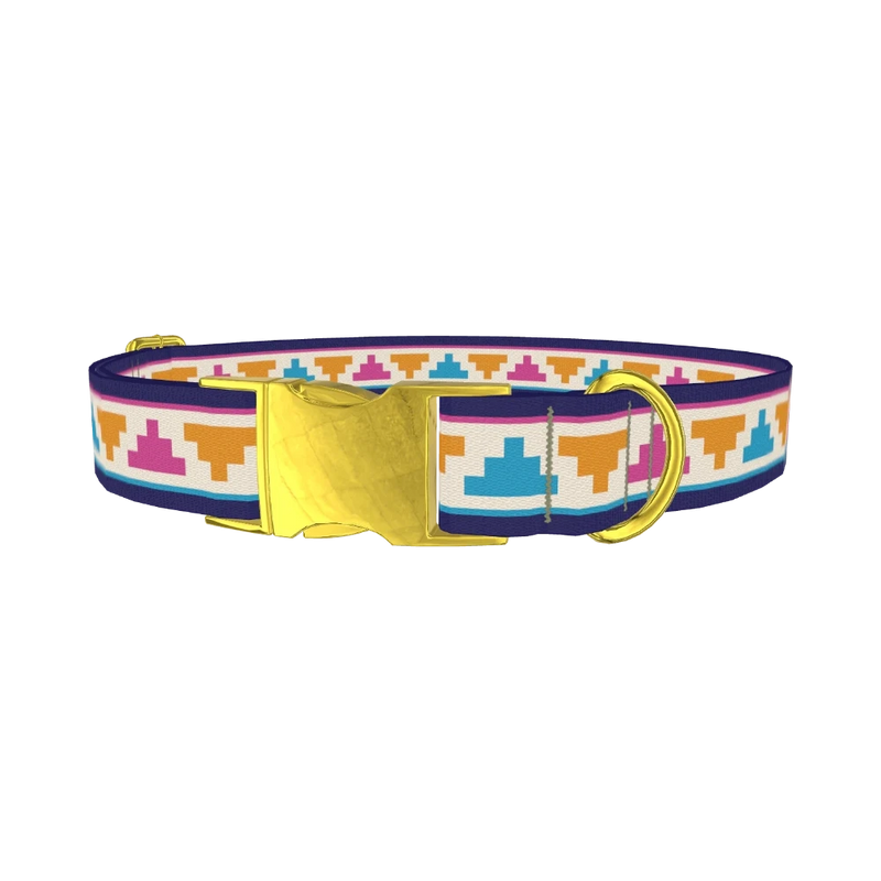 Colorful Tribal Pyramid Dog Collar - metal gold