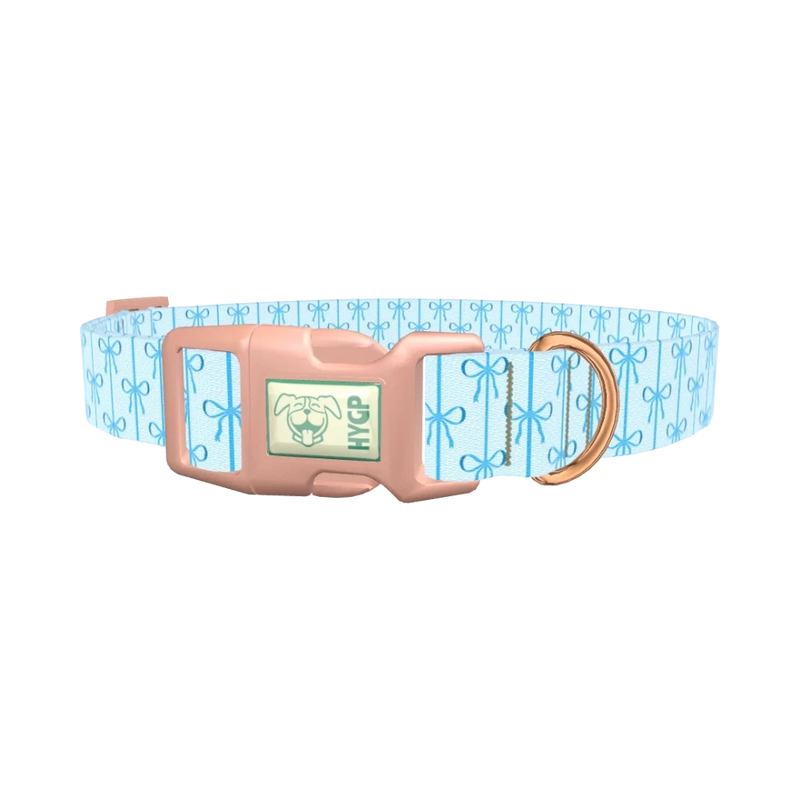Blue Ribbon Bow Dog Collar - plastic rose gold