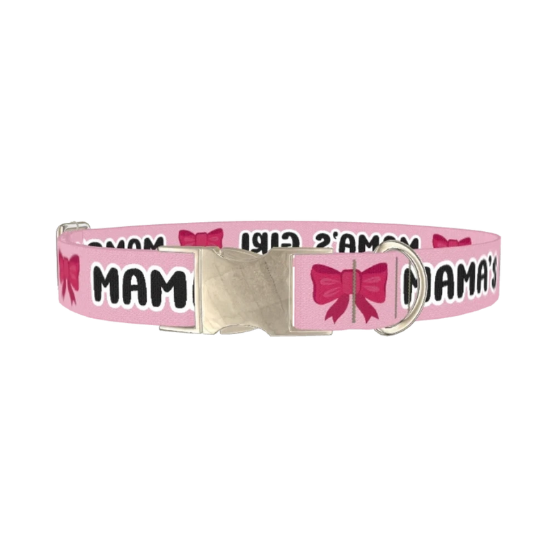 Mama's Girl Bow Dog Collar - metal silver