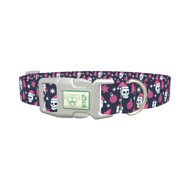 Christmas Gothic Skulls Dog Collar - plastic silver