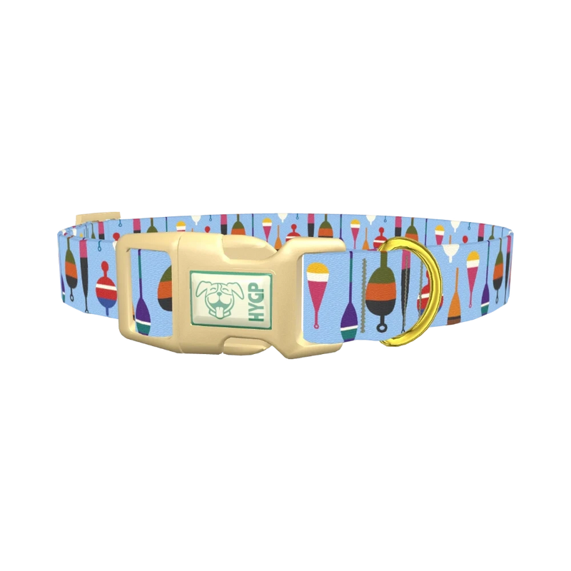 Fishing Bobber Pattern Dog Collar - plastic gold