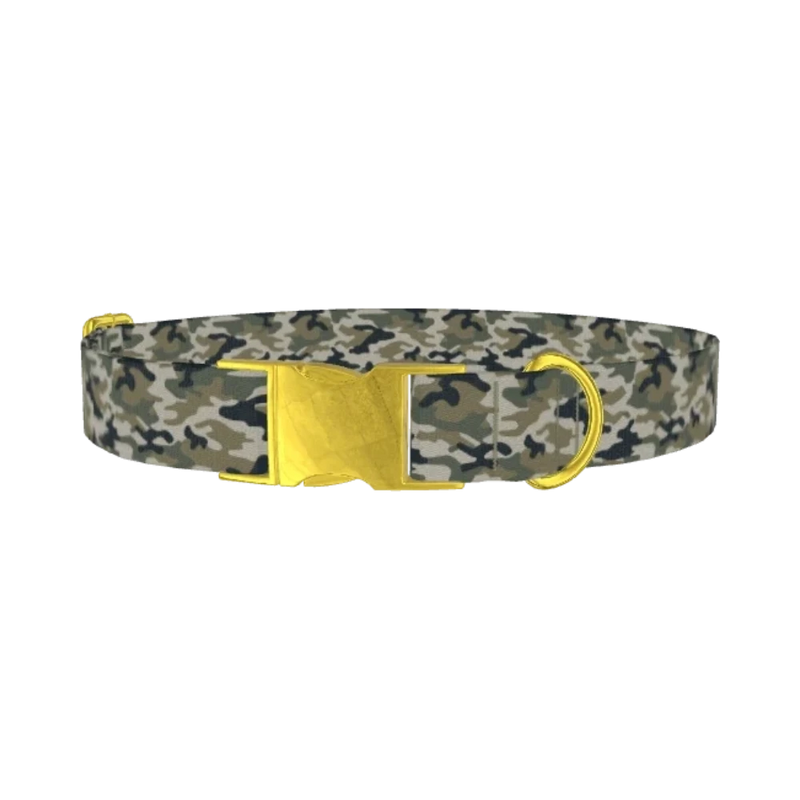 Woodland Camo Dog Collar - metal gold