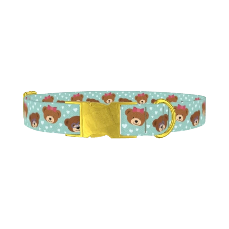 Teddy Bear Heart Dog Collar - metal gold
