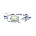 Dark Blue Fish Pattern Dog Collar - plastic silver