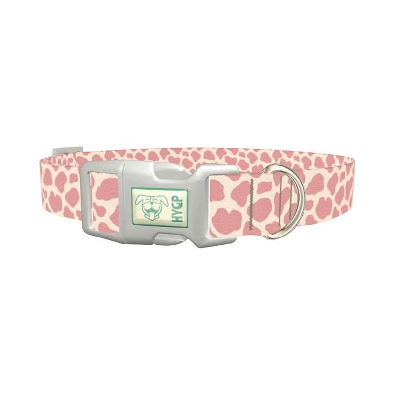 Pink Giraffe Print Dog Collar - plastic silver