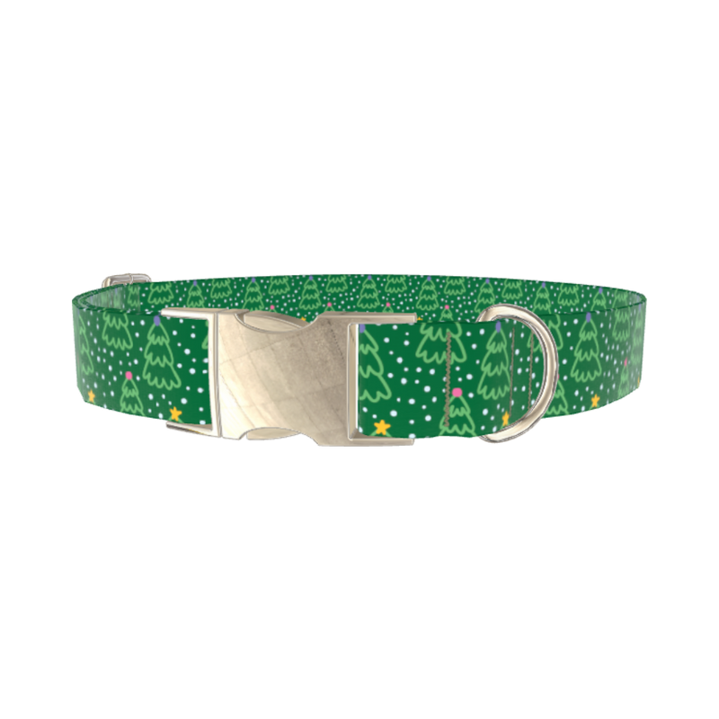 Green Christmas Tree Dog Collar - metal silver