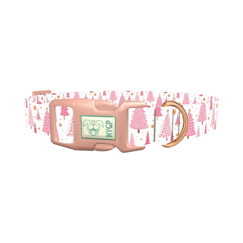 Pink Festive Trees Dog Collar - plastic rose gold