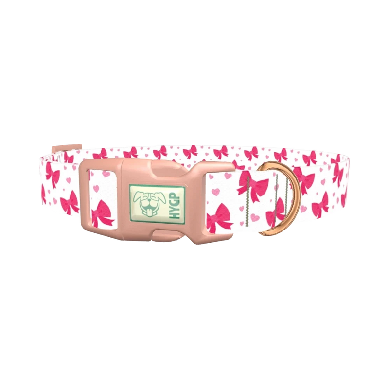 Valentine Heart Ribbon Dog Collar - plastic rose gold