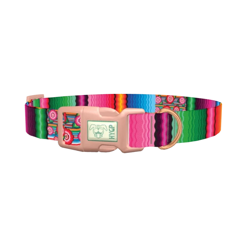Mexican Floral Stripe Dog Collar - plastic rose gold