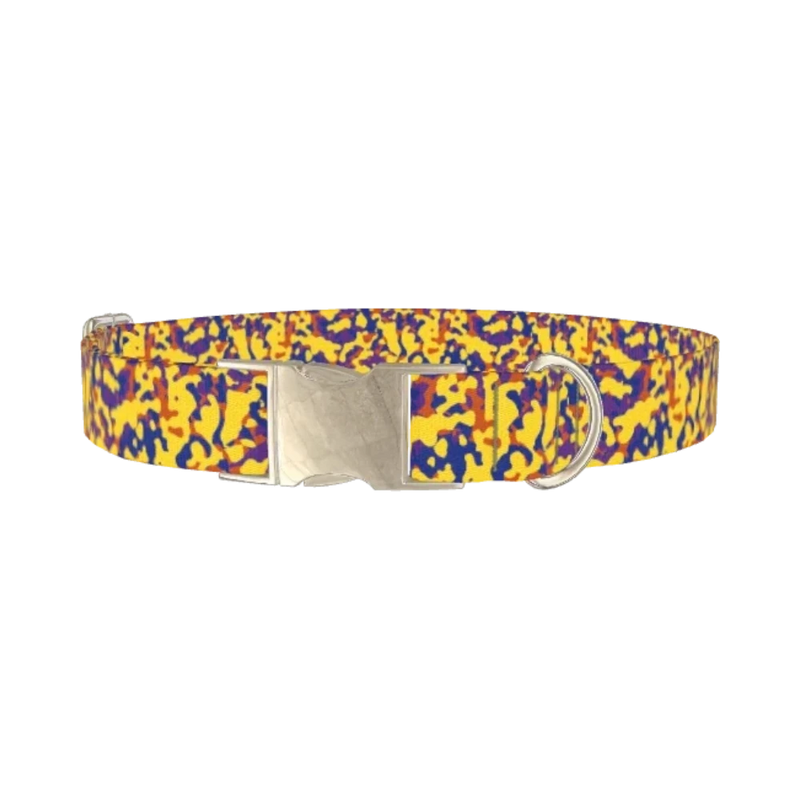 Multicolor Abstract Camo Dog Collar - metal silver