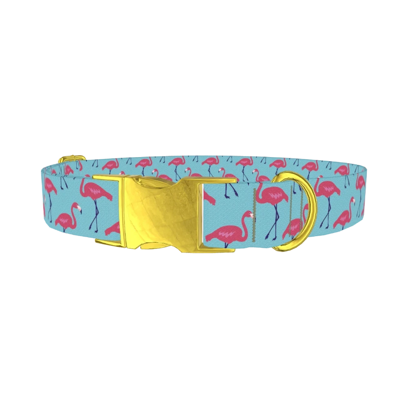 Flamingo Print Dog Collar - metal gold
