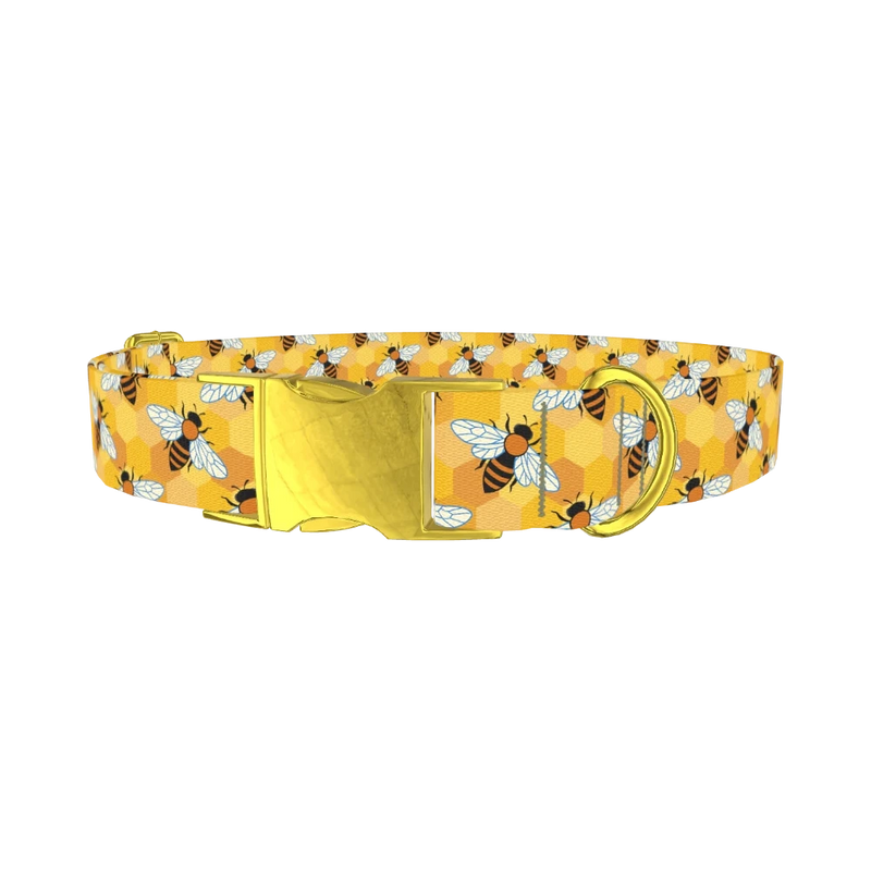 Honeycomb Bee Dog Collar - metal gold