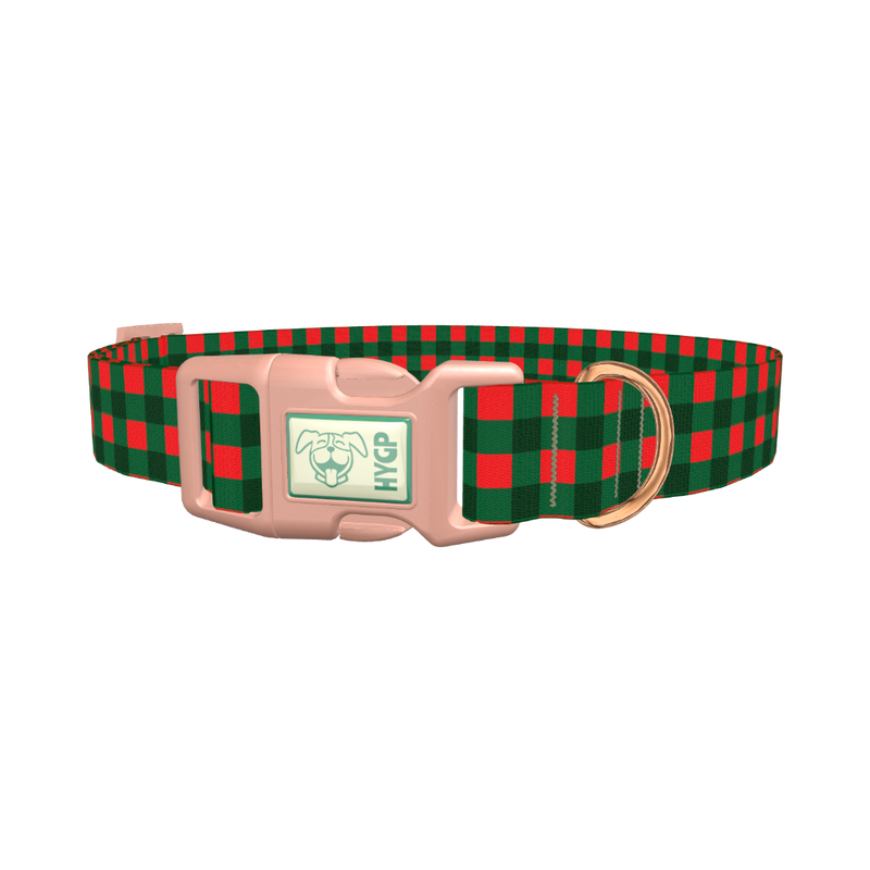 Plaid Green Dog Collar - plastic rose gold