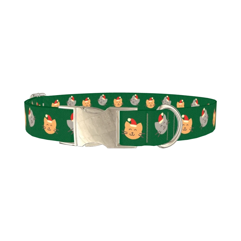 Santa Cat Face Dog Collar - metal silver
