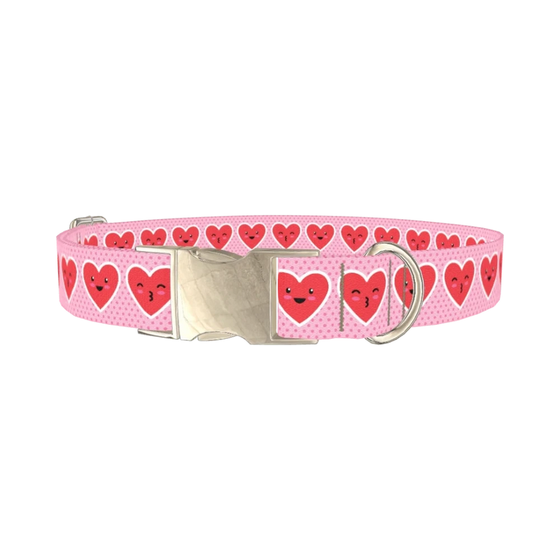 Kawaii Heart Faces Dog Collar - metal silver