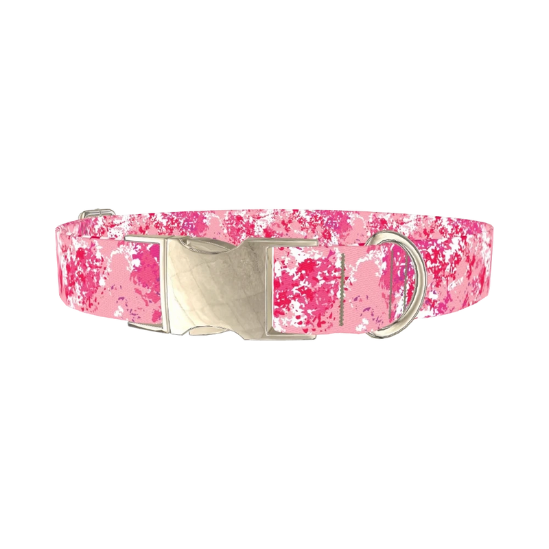 Pink Paint Splatter Dog Collar - metal silver