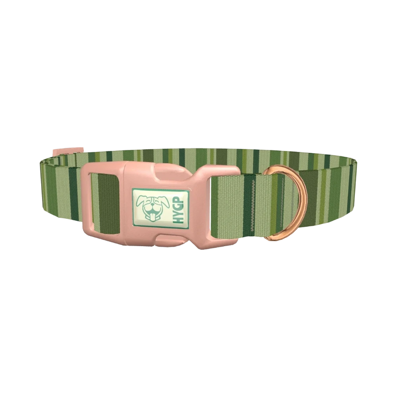 Green Striped Pattern Dog Collar - plastic rose gold