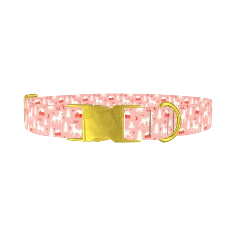 Christmas Deer Forest Dog Collar - metal gold