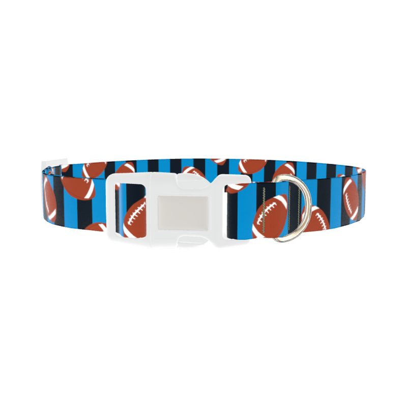 Blue Striped Football Dog Collar - plastic silver