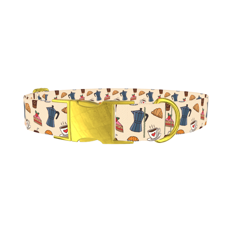 Coffee and Pastry Dog Collar - metal gold