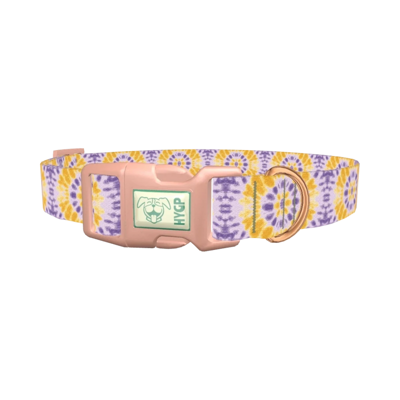 Yellow Purple Tie-Dye Dog Collar - plastic rose gold