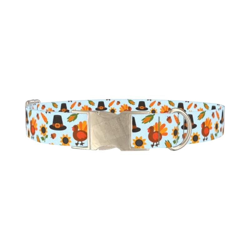 Thanksgiving Turkey Dog Collar - metal silver
