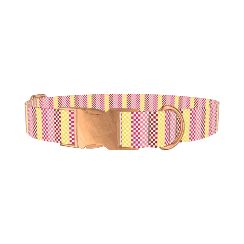 Geometric Checkered Dog Collar - metal rose gold