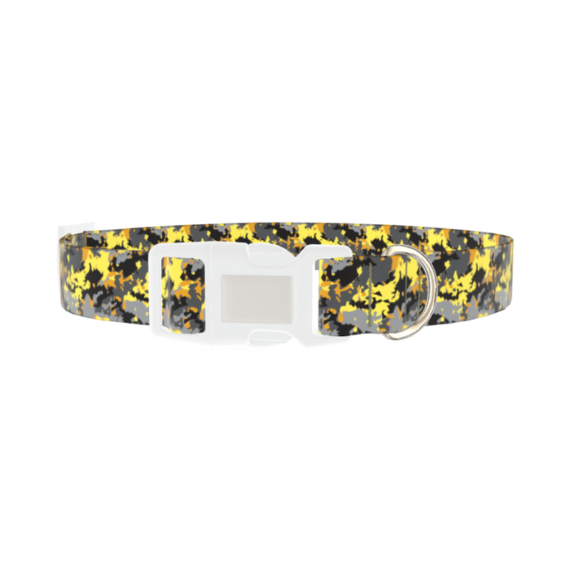 Yellow Grey Camouflage Dog Collar - plastic silver