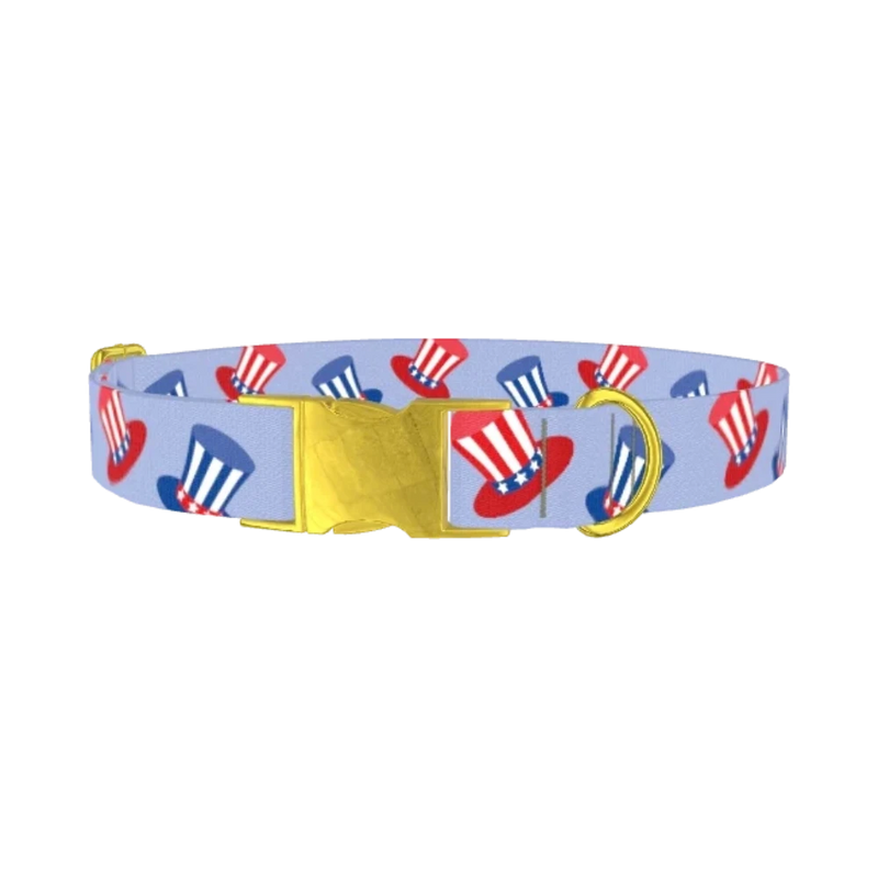Patriotic Hat Dog Collar - metal gold
