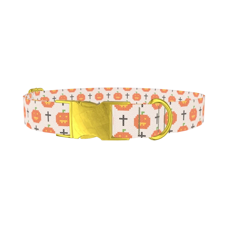 Halloween Cross-Stitch Dog Collar - metal gold