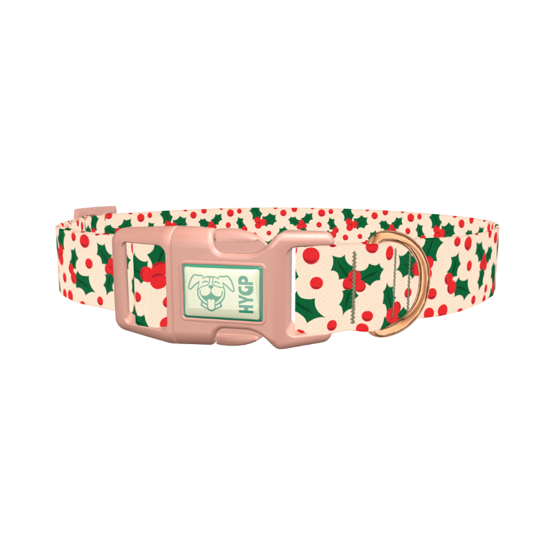 Christmas Holly Dog Collar - plastic rose gold