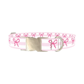 Pink Bow Stripe Dog Collar - metal silver