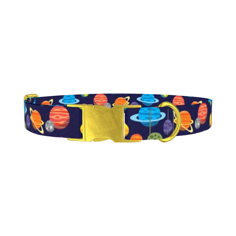 Space Planets Dog Collar - metal gold