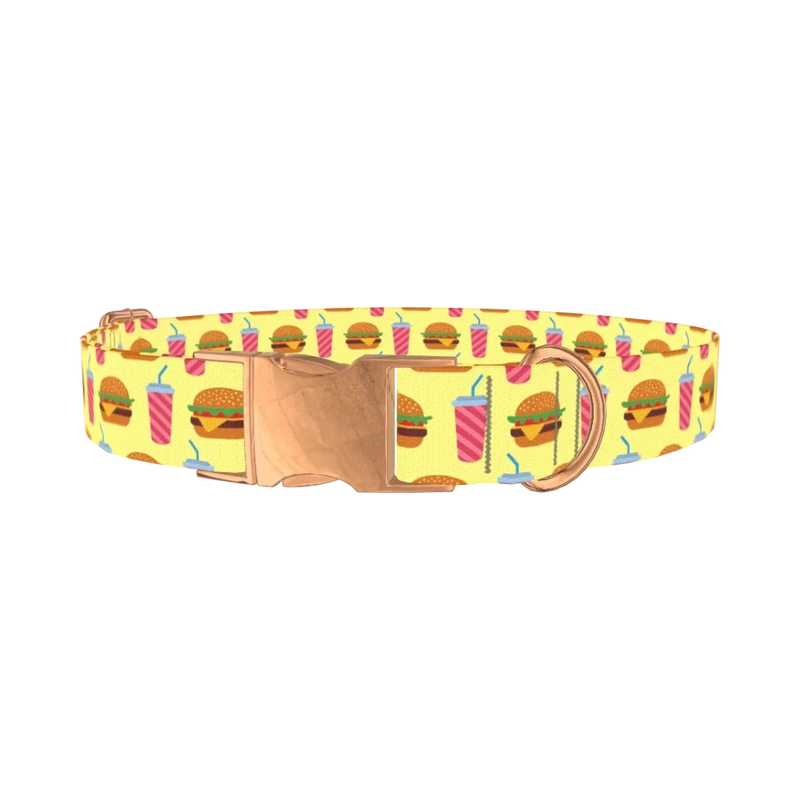 Burger and Shake Dog Collar - metal rose gold
