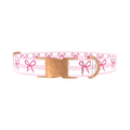 Pink Bow Stripe Dog Collar - metal rose gold