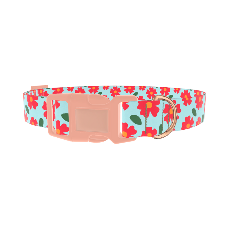 Red Floral Dog Collar - plastic rose gold