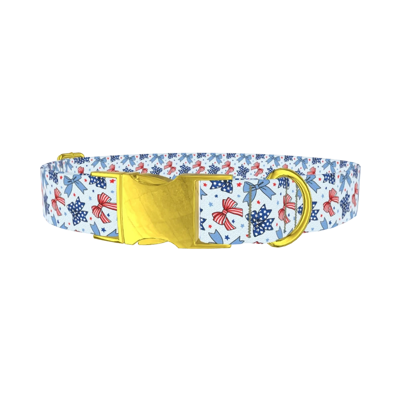 Patriotic Bows Dog Collar - metal gold