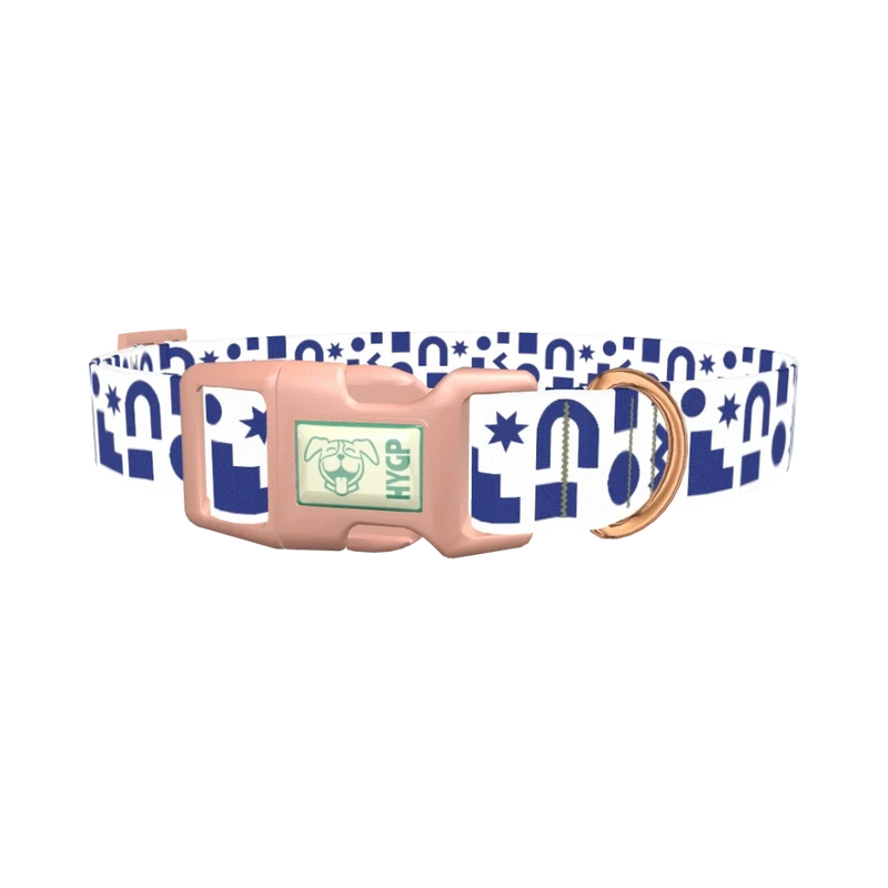 Navy Geometric Shapes Dog Collar - plastic rose gold