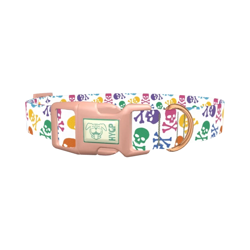Colorful Skull Pattern Dog Collar - plastic rose gold