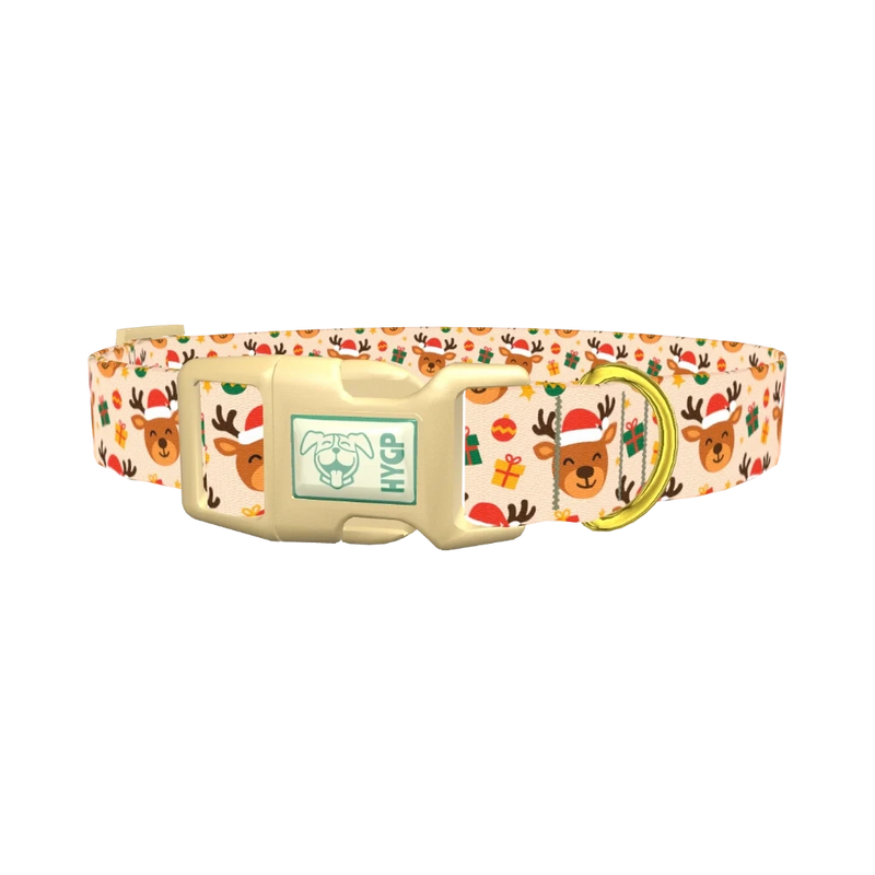 Festive Deer Gift Dog Collar - plastic gold