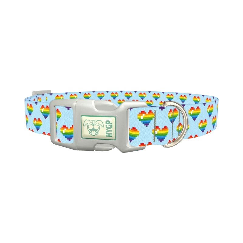 Pixel Rainbow Heart Dog Collar - plastic silver