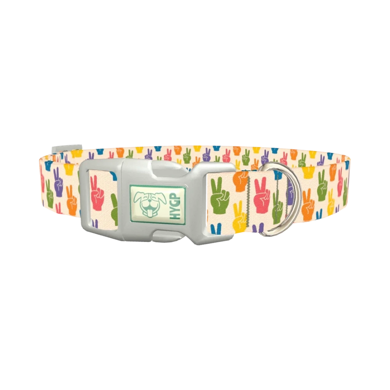 Peace Sign Pattern Dog Collar - plastic silver