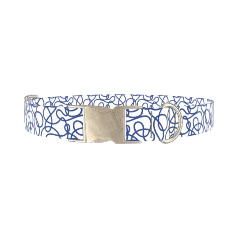 Geometric Blue Lines Dog Collar - metal silver