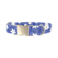 Blue Floral Pattern Dog Collar - metal silver