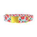 Red Floral Dog Collar - metal gold