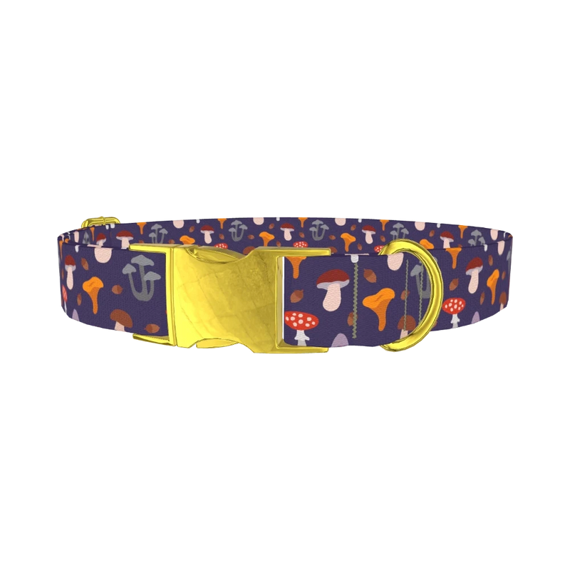 Mushroom Forest Dog Collar - metal gold
