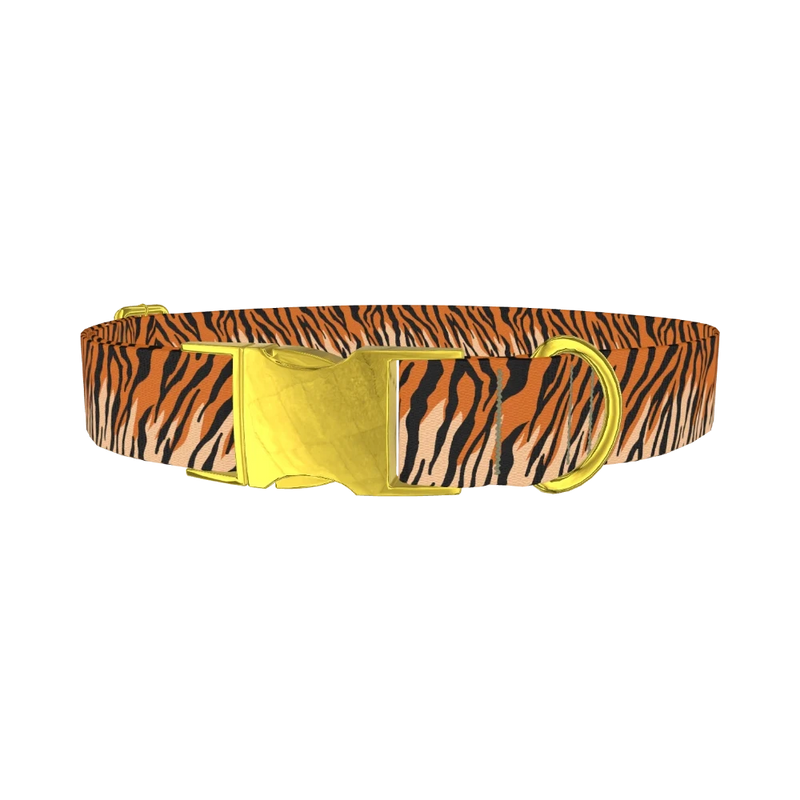 Tiger Stripe Dog Collar - metal gold