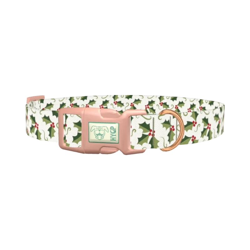 Holly Berry Swirl Dog Collar - plastic rose gold