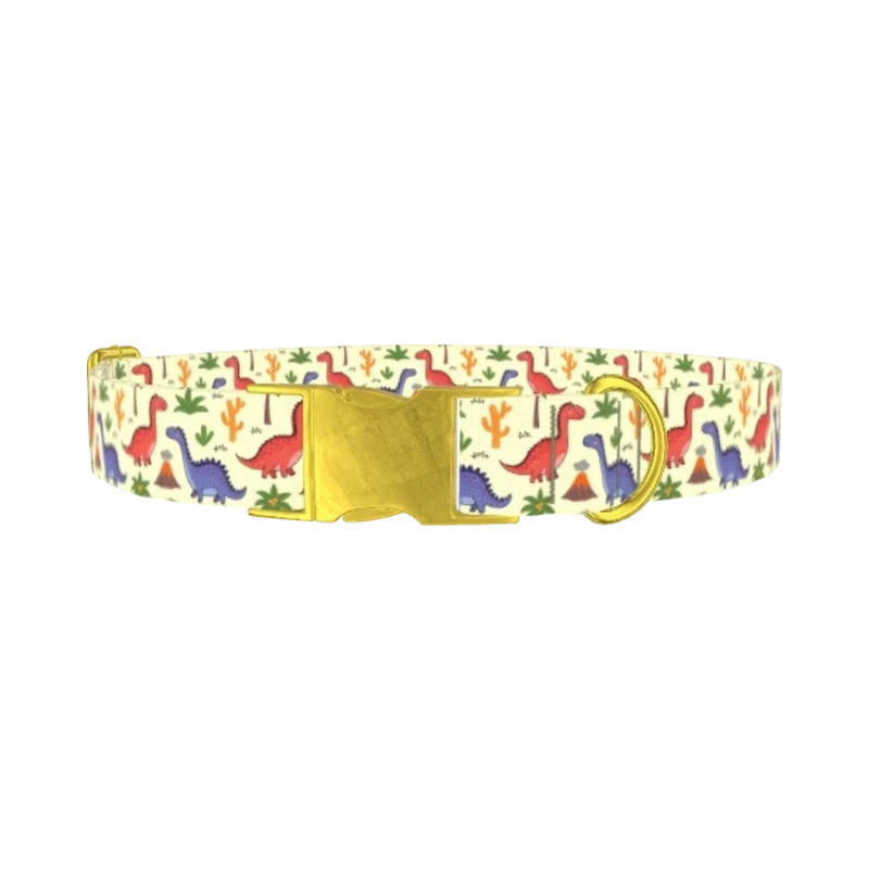 Dinosaur Volcano Dog Collar - metal gold