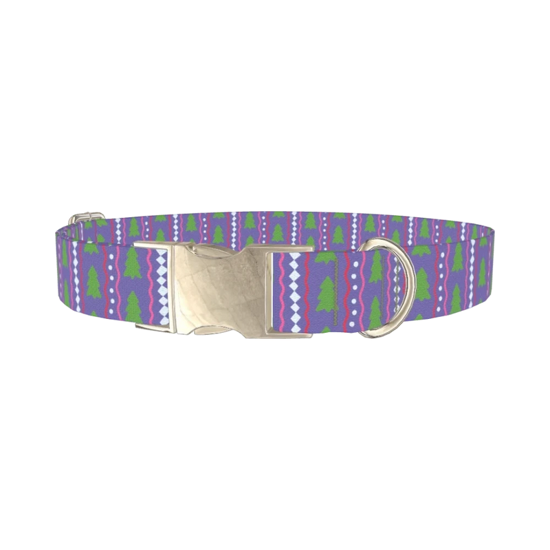 Christmas Tree Stripes Dog Collar - metal silver
